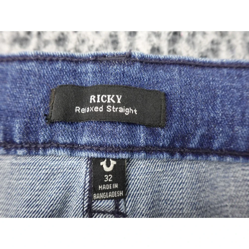 True Religion Ricky Relaxed Straight Jeans Mens 32x34 Blue NWT Horseshoe Denim